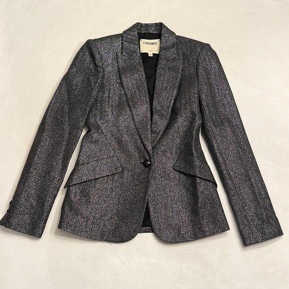 NWT L’AGENCE Chamberlain Blazer Grey Herringbone - Picture 6 of 9